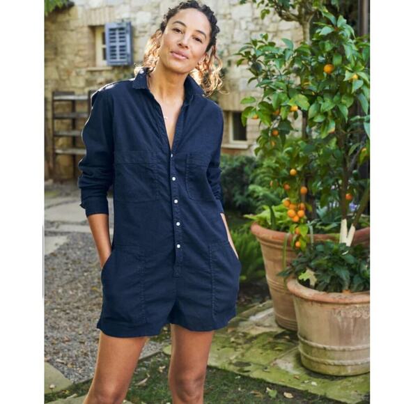 Frank & Eileen Pants - Frank & Eileen Ireland Performance Linen Long Sleeve Playsuit In Navy Size XL